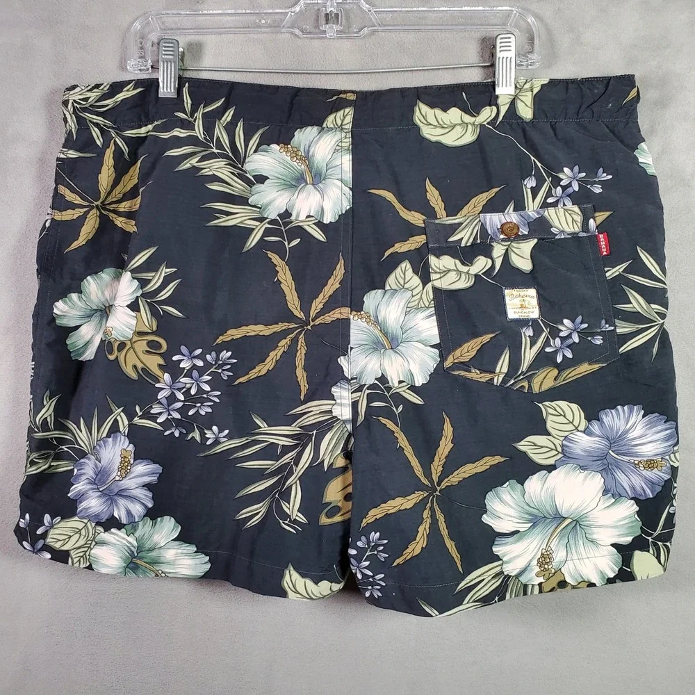 Tommy Bahama Swim Trunks Mens M Navy Floral Tropical Beach Vacation Retro Hawaii